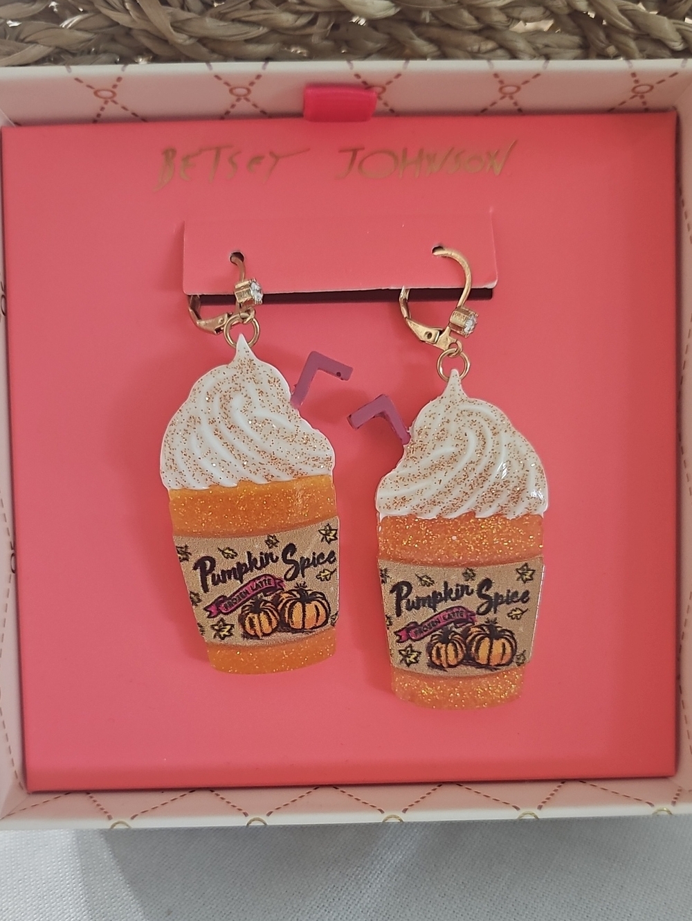 New! Betsey Johnson Pumpkin Spice Latte Earrings